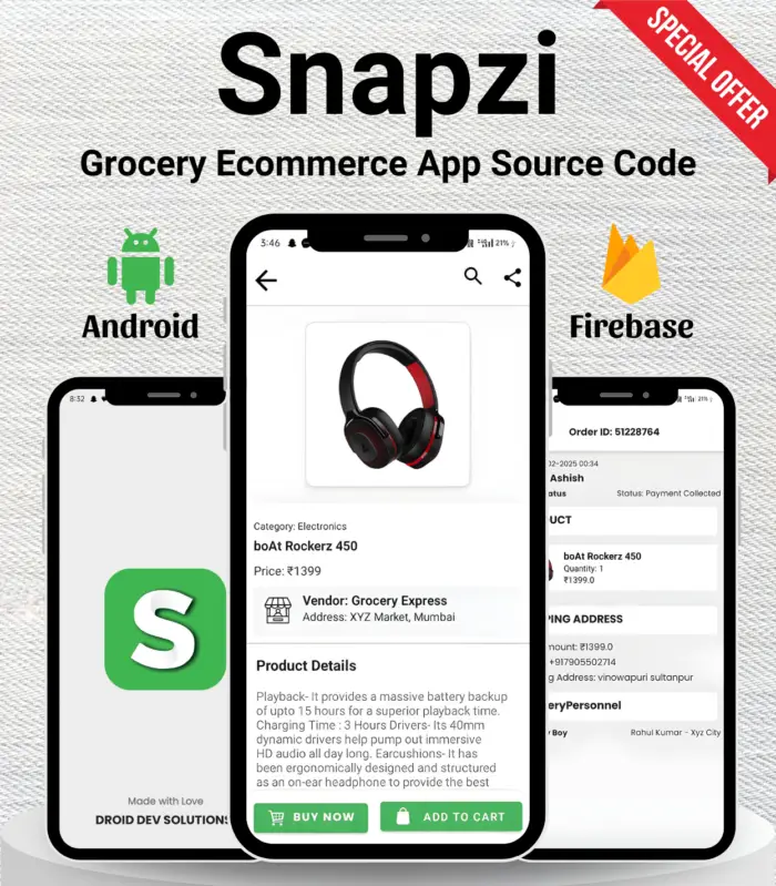 Grocery Delivery App source code | User App + Vendor App + Delivery Boy App + Admin App